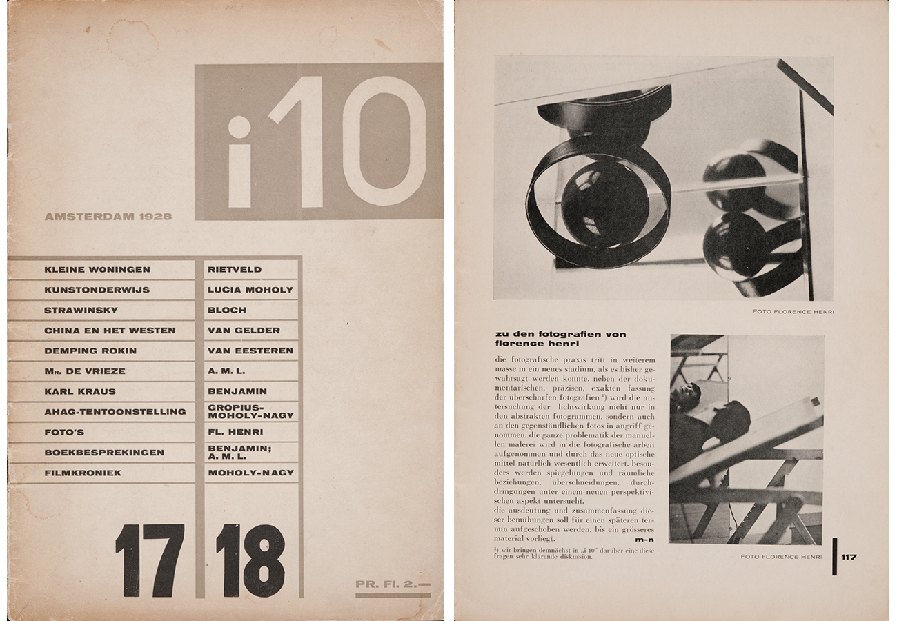 i10 n° 17/18, Amsterdam, 20 décembre 1928, László Moholy-Nagy, « Zu den Fotografien von Florence Henri ».